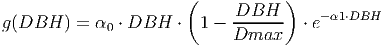                        (           )
                           DBH----    -α1⋅DBH
g(DBH   ) = α0 ⋅ DBH  ⋅  1 - Dmax    ⋅ e
