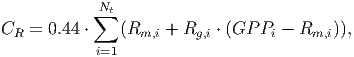             Nt
         ∑
CR =  0.44 ⋅    (Rm,i + Rg,i ⋅ (GP Pi - Rm,i)),
          i=1
